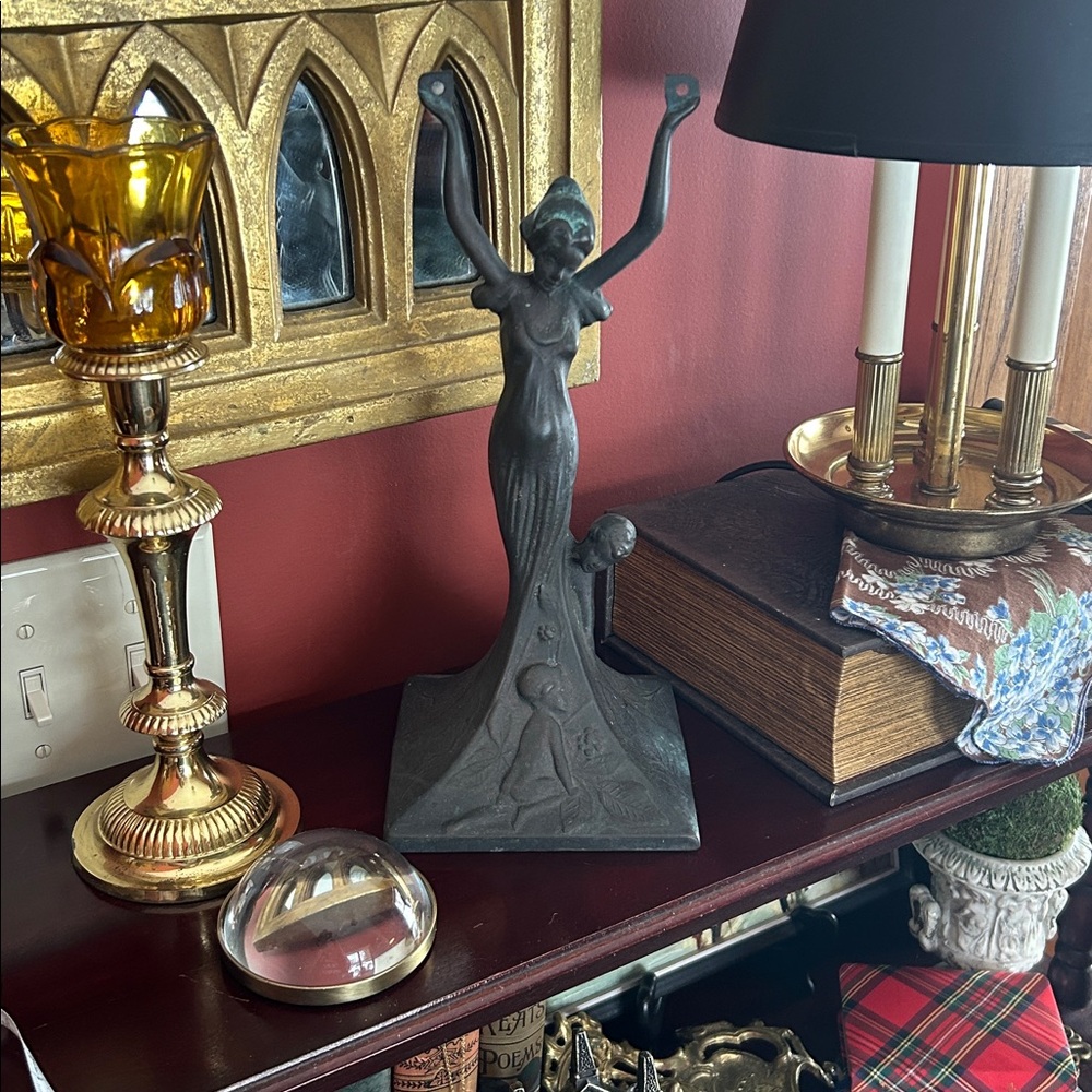 Antique Art Nouveau Bronze Figural Vanity Mirror Base - Picture 8 of 9